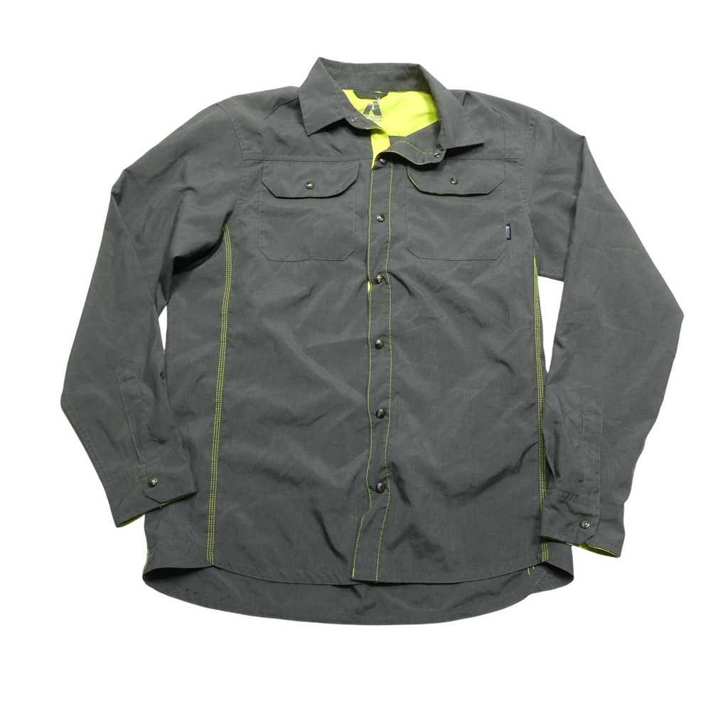 Eddie Bauer First Ascent Shirt Mens Medium Gray Snap Front Long Sleeve Outdoor
